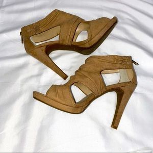Cute Nine West Emili Faux Suede Beige Heels
